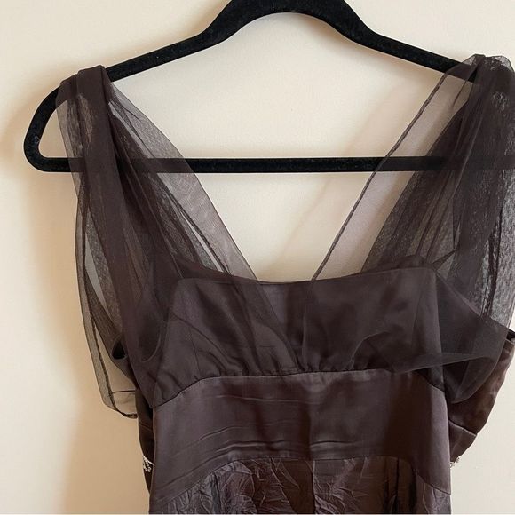 Vintage Y2K whimsygoth / fairycore brown tulle sleeve babydoll /  empire dress - Picture 5 of 7